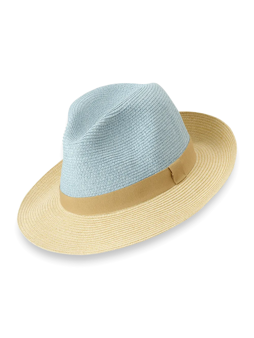 Straw Blend Fedora With Ribbon Band - Blue/tan