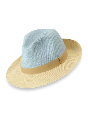 Straw Blend Fedora With Ribbon Band - Blue/tan