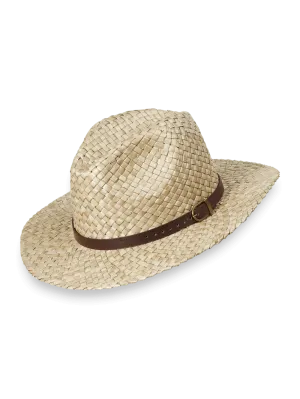 Straw Fedora With Leather Band - Natural