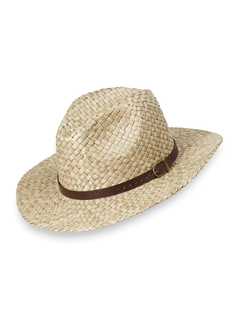 Straw Fedora With Leather Band - Natural