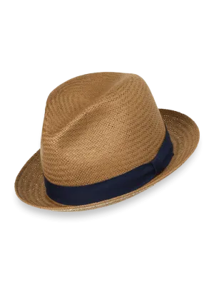 Straw Fedora With Ribbon Band - Tan