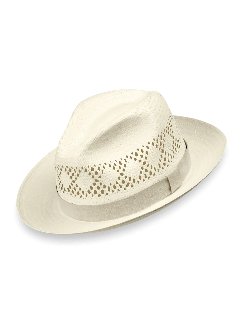 Straw Fedora With Suede Band - Ivory