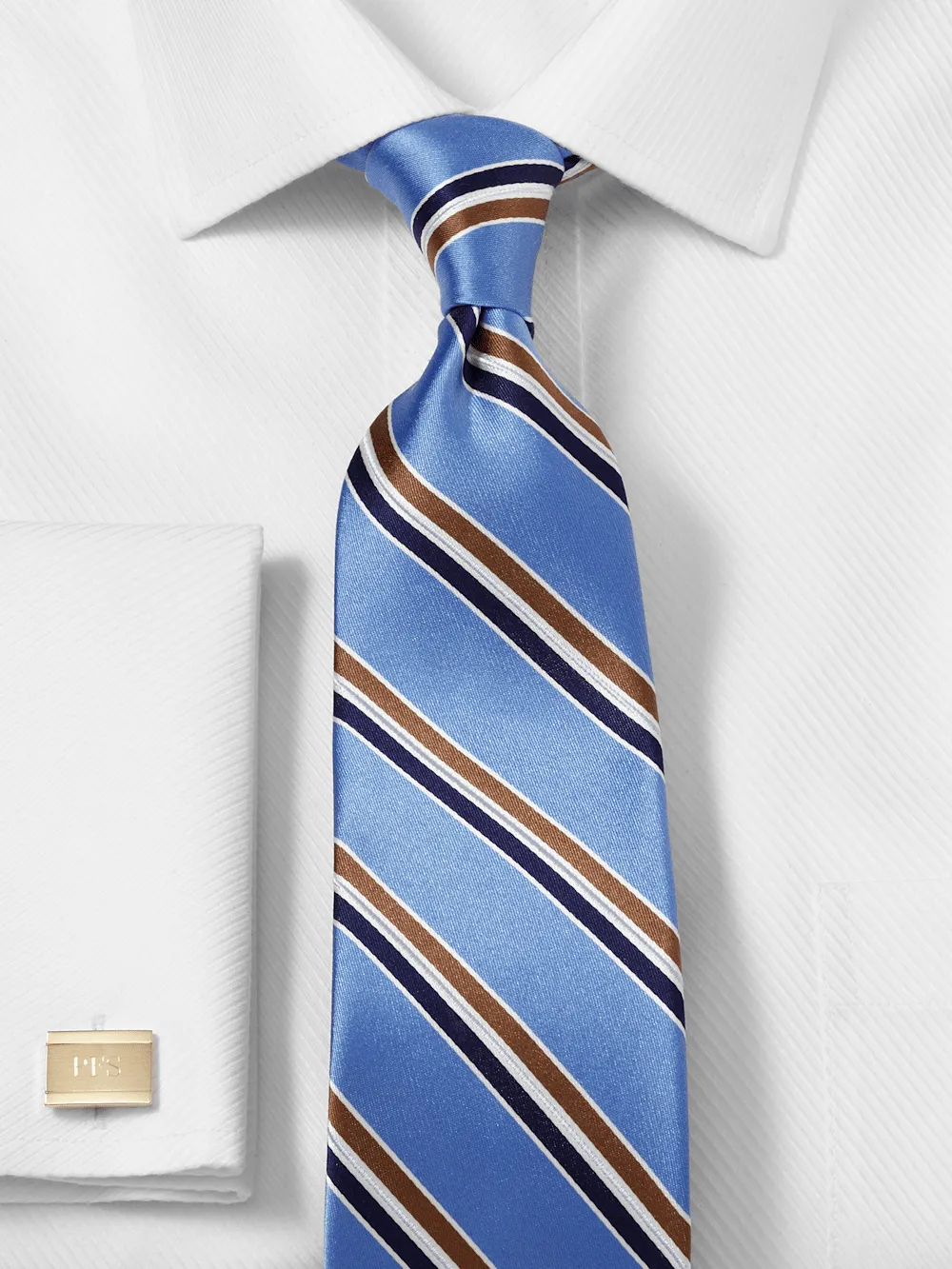 Stripe Woven Silk Tie - Blue/brown