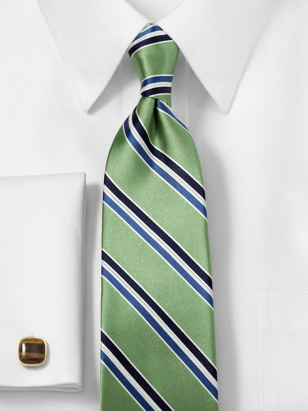 Stripe Woven Silk Tie - Green/blue