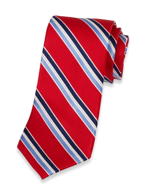 Stripe Woven Silk Tie - Red/blue