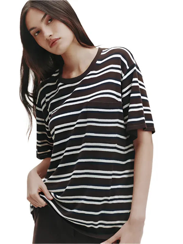 Striped Big Boy Tee in Midnight/Ivory/Dark Chocolate