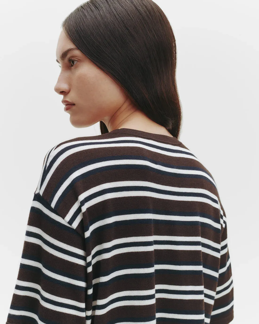 Striped Big Boy Tee in Midnight/Ivory/Dark Chocolate