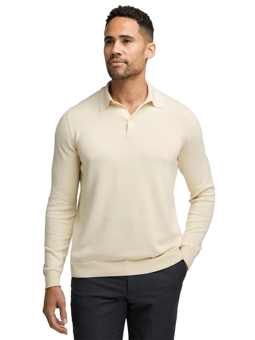Supima Cotton Three Button Polo - Ivory
