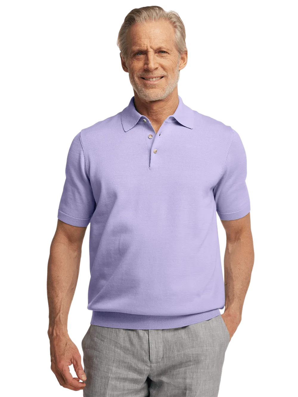 Supima Cotton Three Button Polo - Lavender