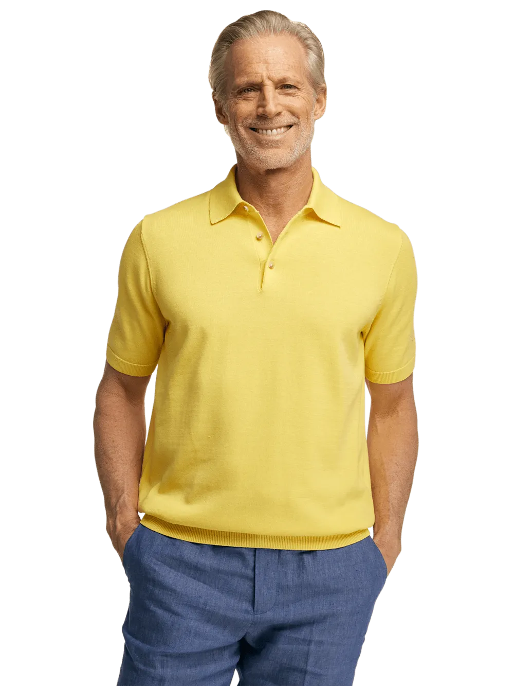 Supima Cotton Three Button Polo - Light Yellow