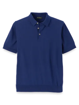 Supima Cotton Three Button Polo - Navy