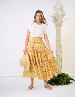 Triple Tiered Maxi Skirt - Mango Tango
