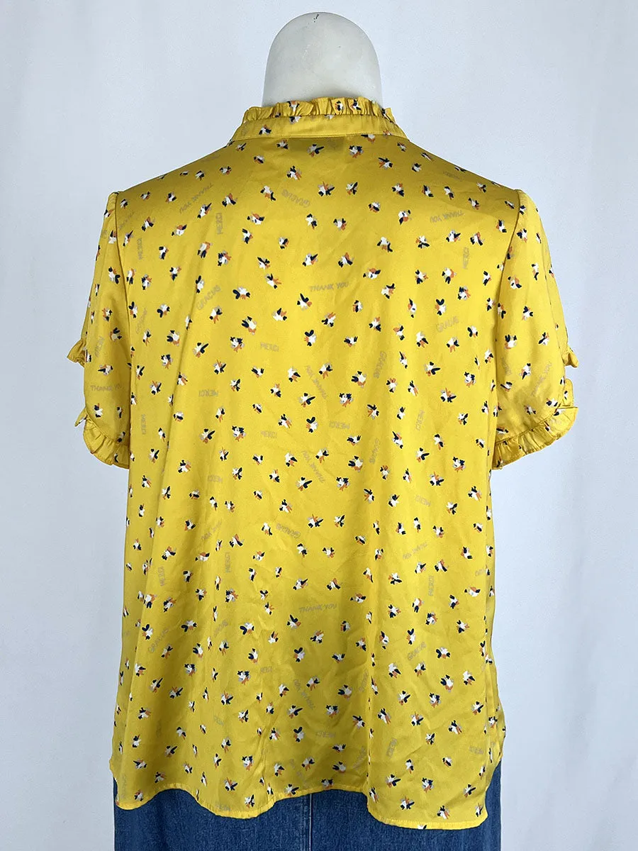 Vintage ModCloth Size 2X (18/20) Yellow & Navy Blouse