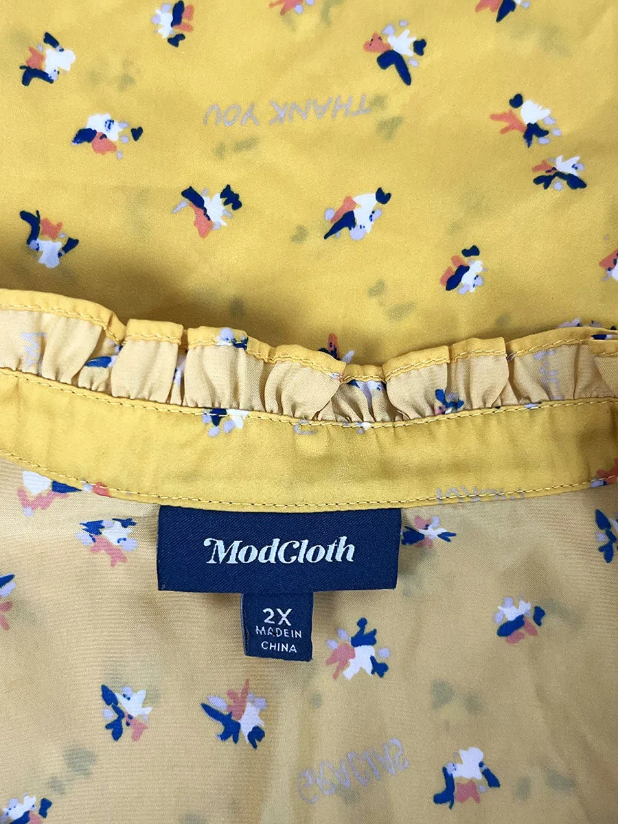 Vintage ModCloth Size 2X (18/20) Yellow & Navy Blouse