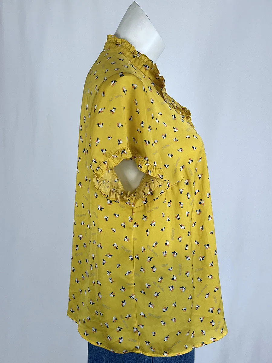 Vintage ModCloth Size 2X (18/20) Yellow & Navy Blouse