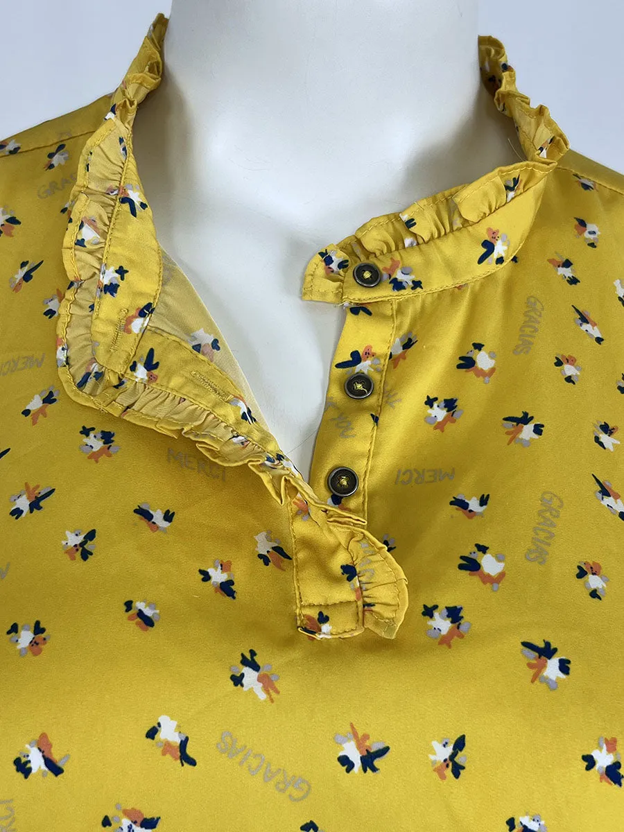 Vintage ModCloth Size 2X (18/20) Yellow & Navy Blouse