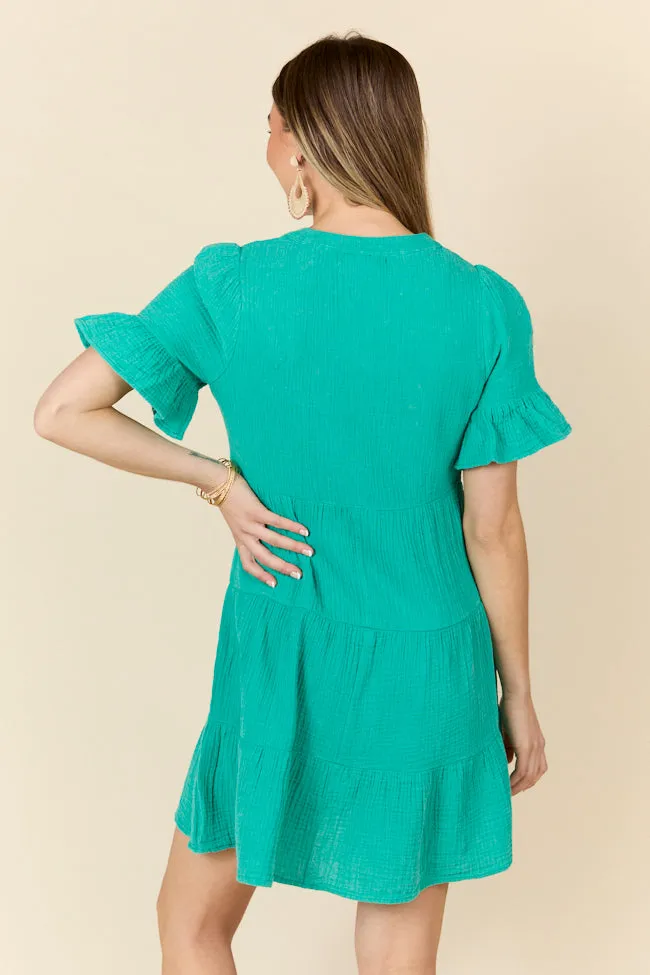 Weekend Wander Teal Gauze Mini Dress