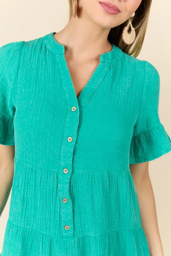 Weekend Wander Teal Gauze Mini Dress
