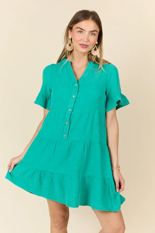 Weekend Wander Teal Gauze Mini Dress