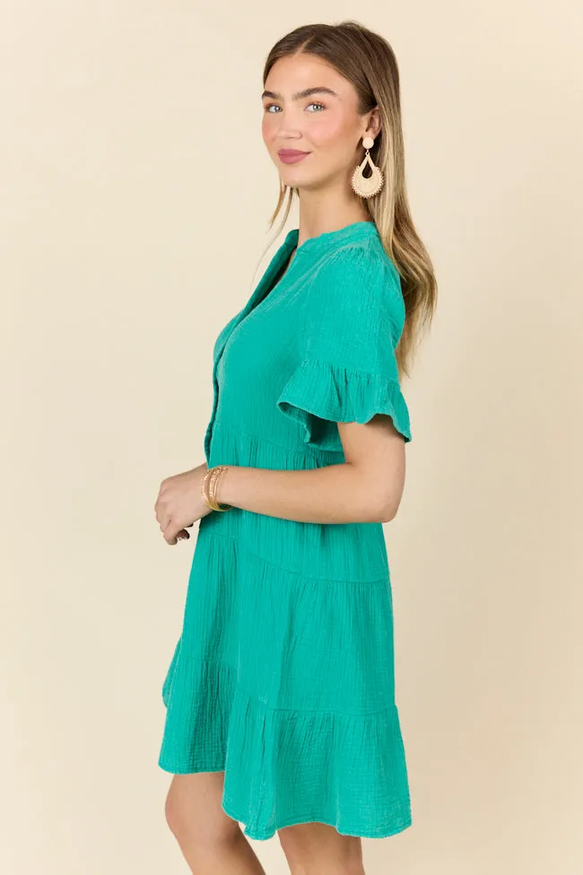 Weekend Wander Teal Gauze Mini Dress