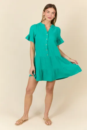 Weekend Wander Teal Gauze Mini Dress