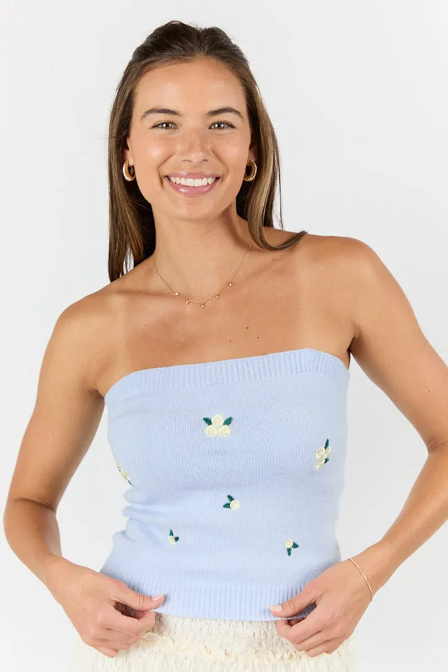 Well Wishes Blue Floral Embroidered Cardigan And Sweater Tank Set