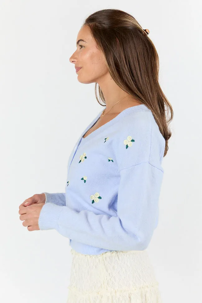 Well Wishes Blue Floral Embroidered Cardigan And Sweater Tank Set