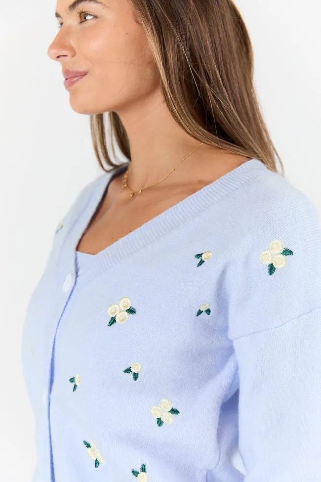 Well Wishes Blue Floral Embroidered Cardigan And Sweater Tank Set