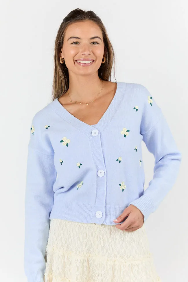 Well Wishes Blue Floral Embroidered Cardigan And Sweater Tank Set