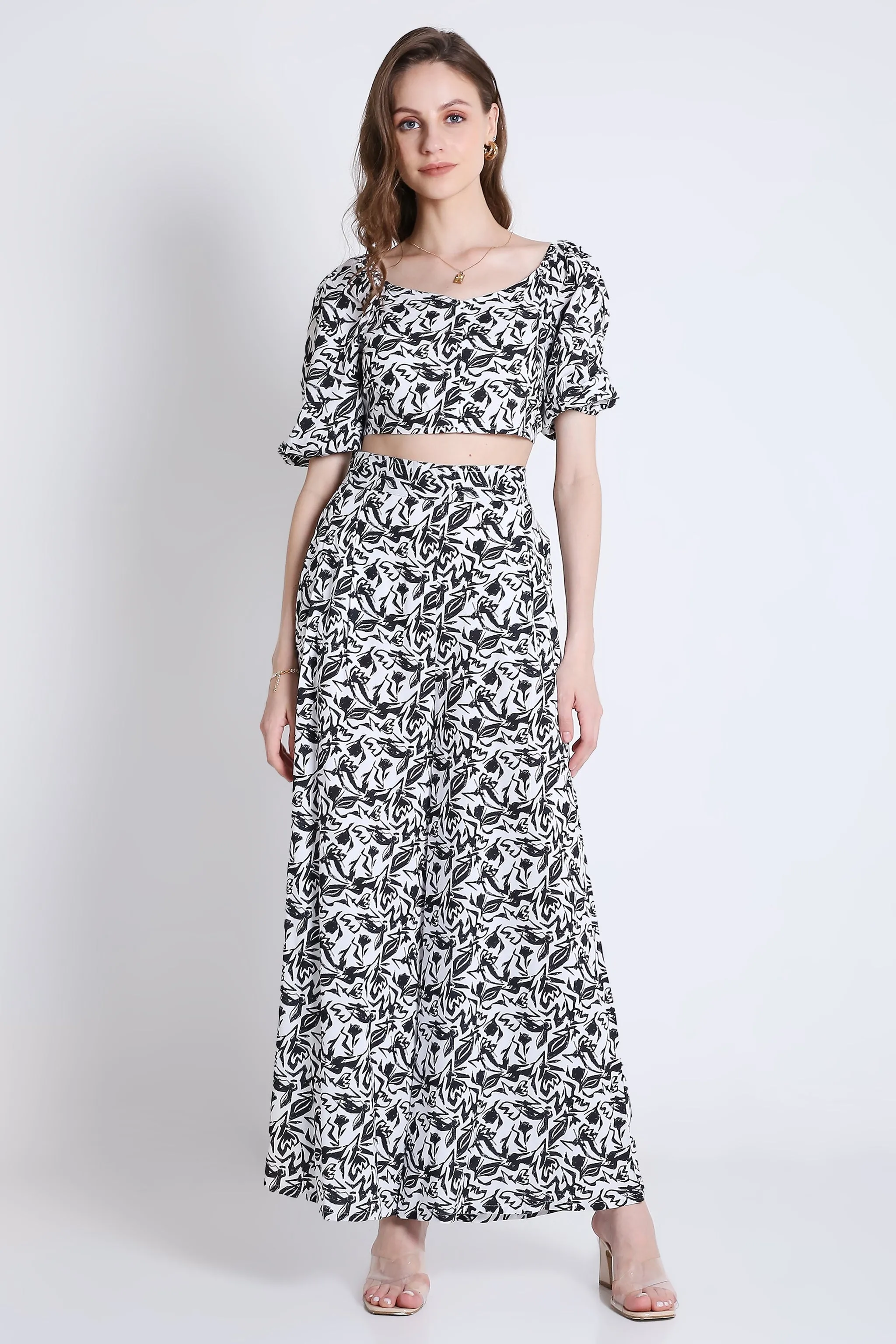 White and Black Printed Flared Pant French Theory