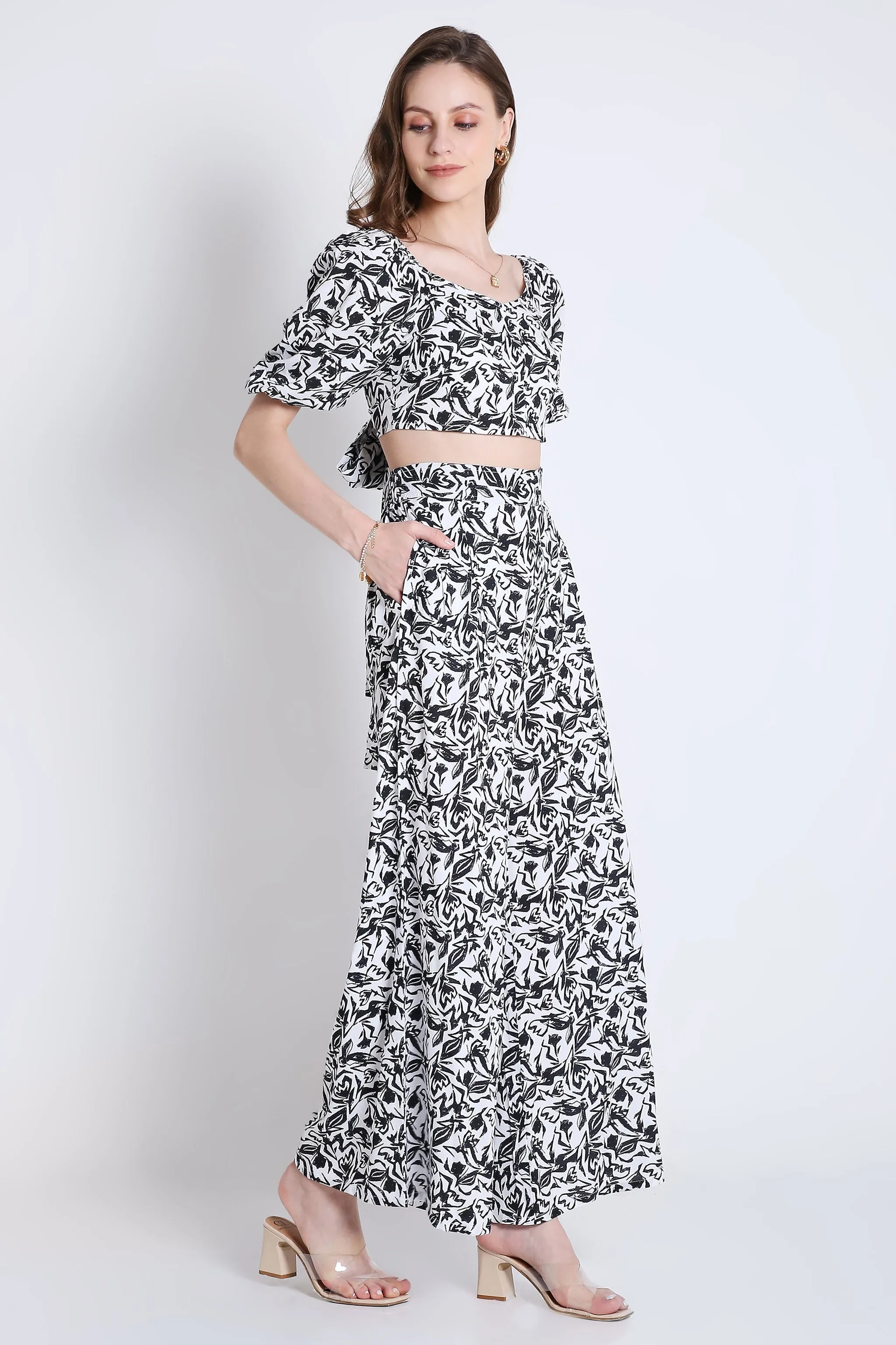 White and Black Printed Flared Pant French Theory