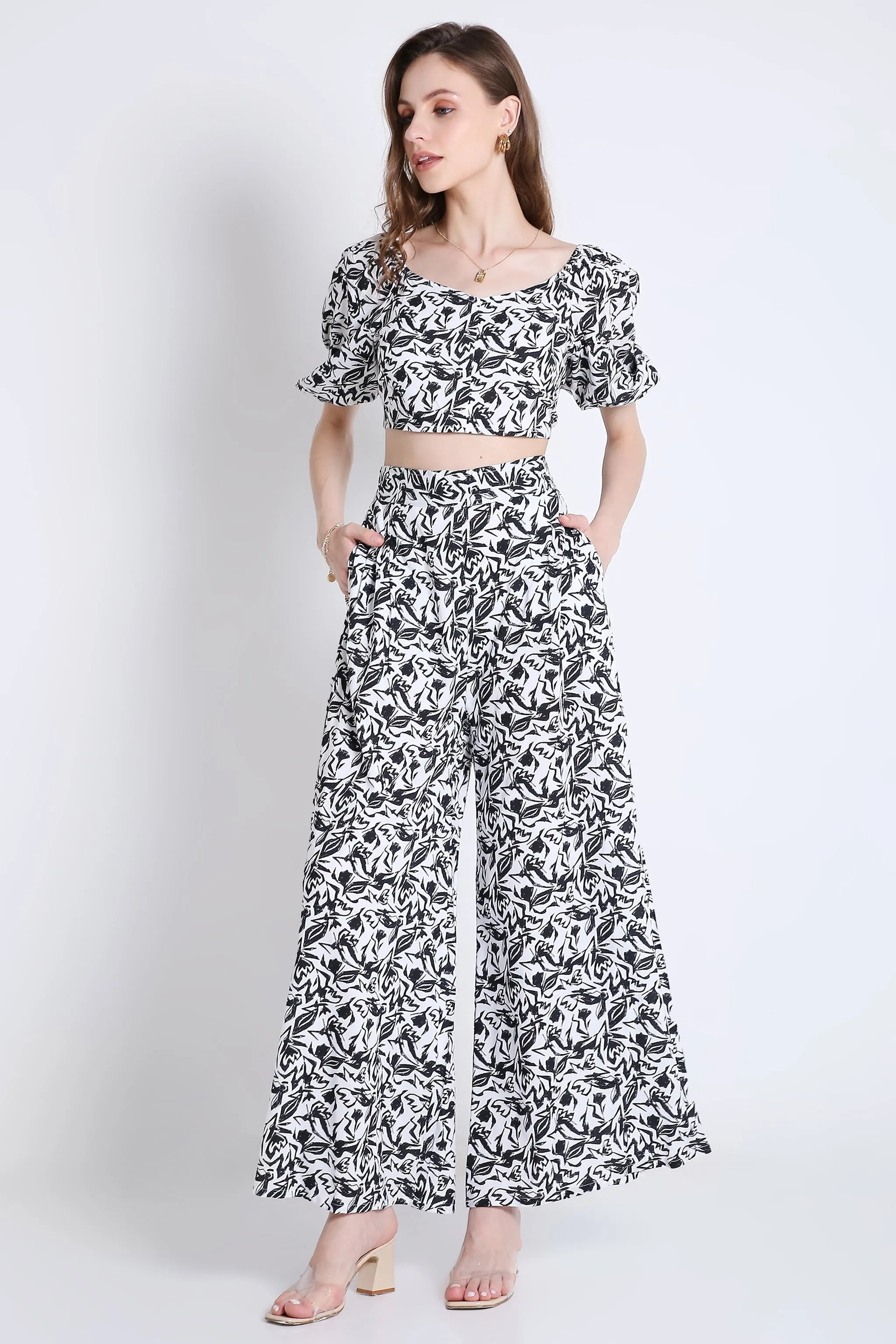 White and Black Printed Flared Pant French Theory