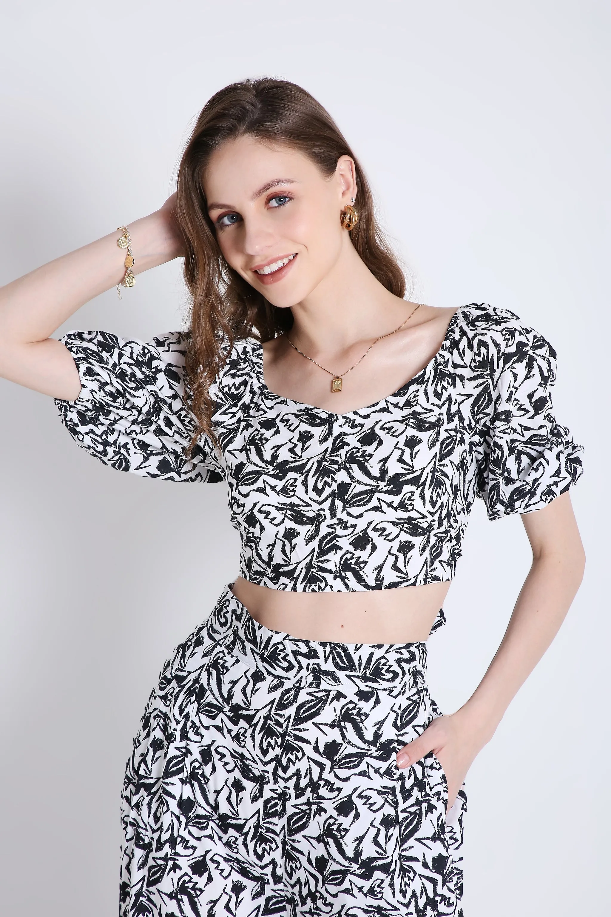 White and Black Printed Flared Pant French Theory
