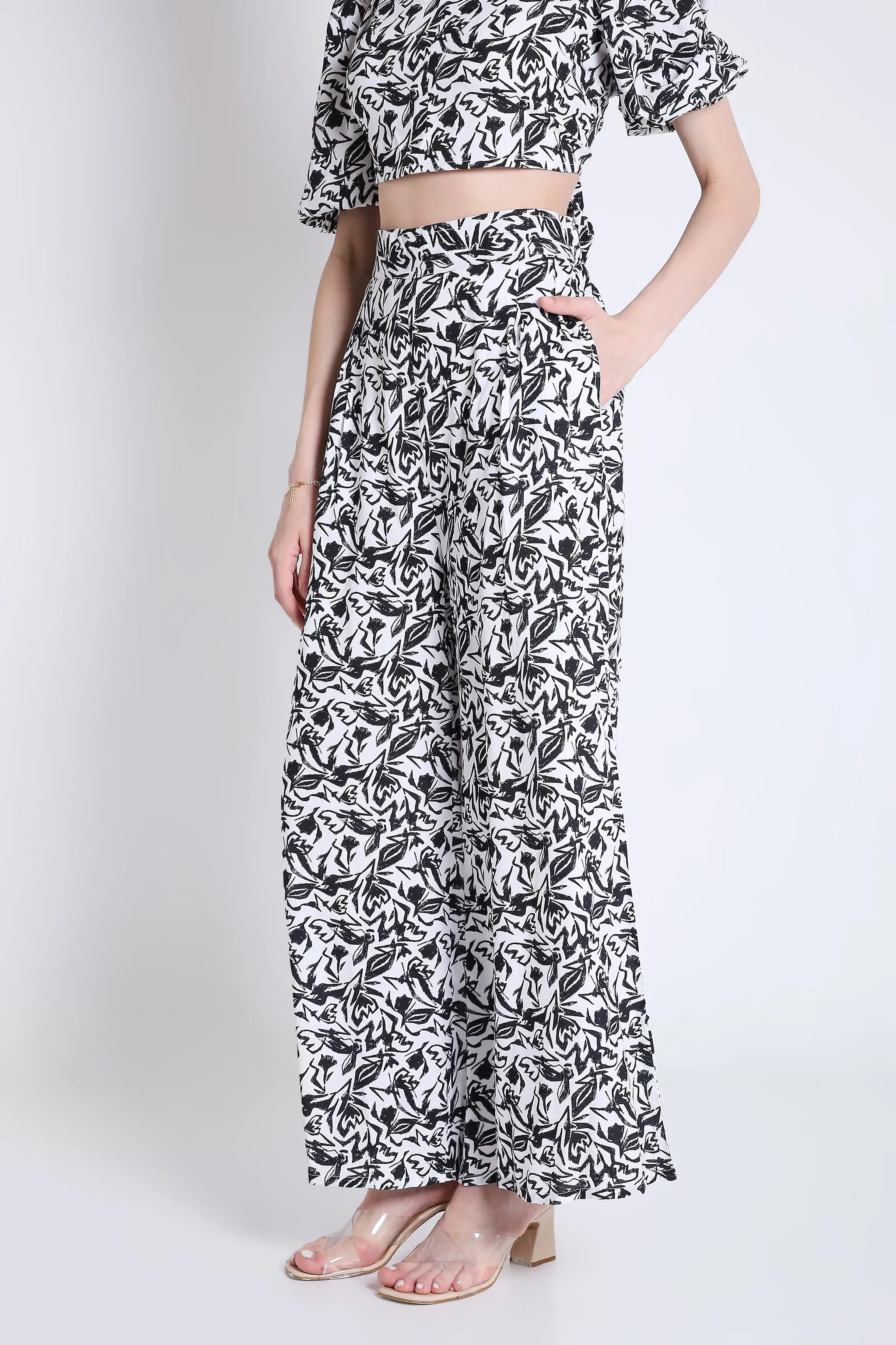 White and Black Printed Flared Pant French Theory