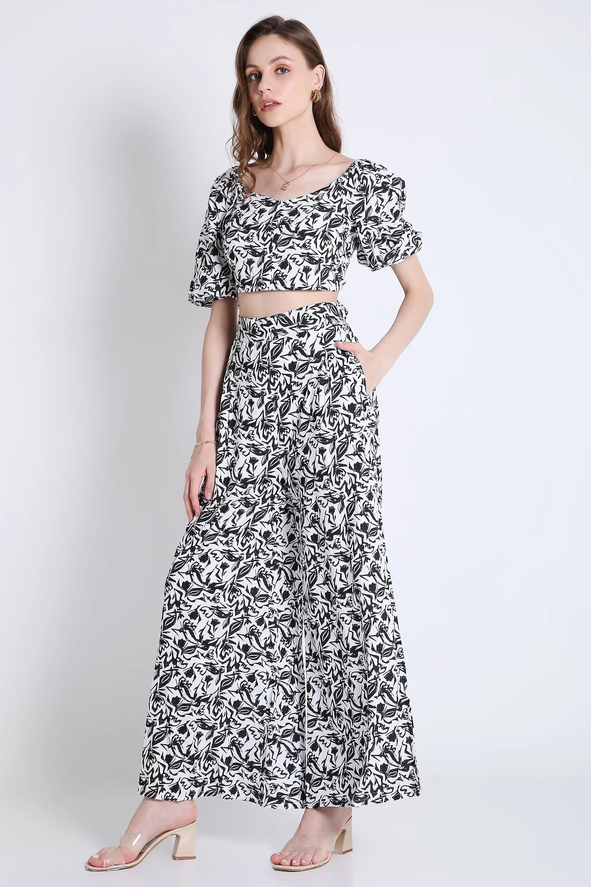 White and Black Printed Flared Pant French Theory