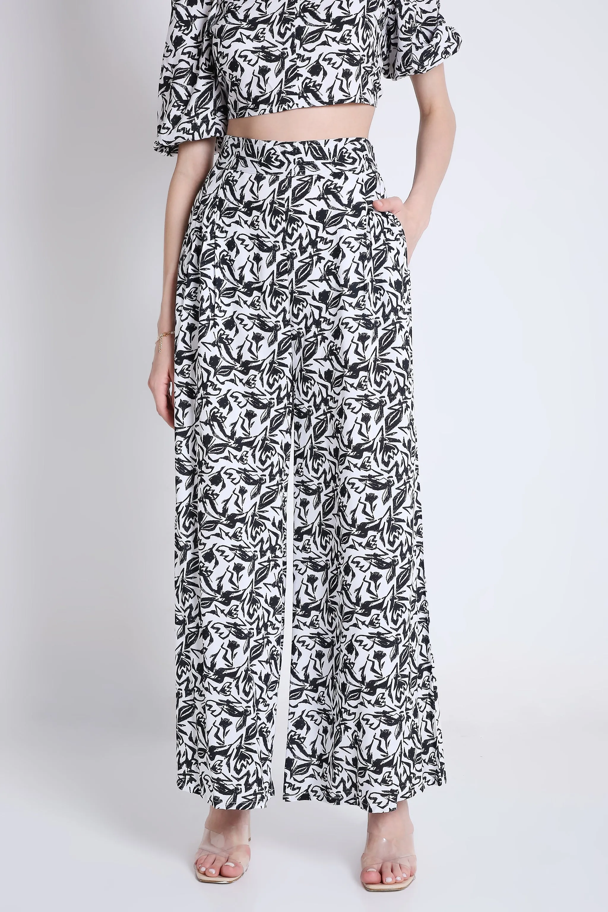 White and Black Printed Flared Pant French Theory