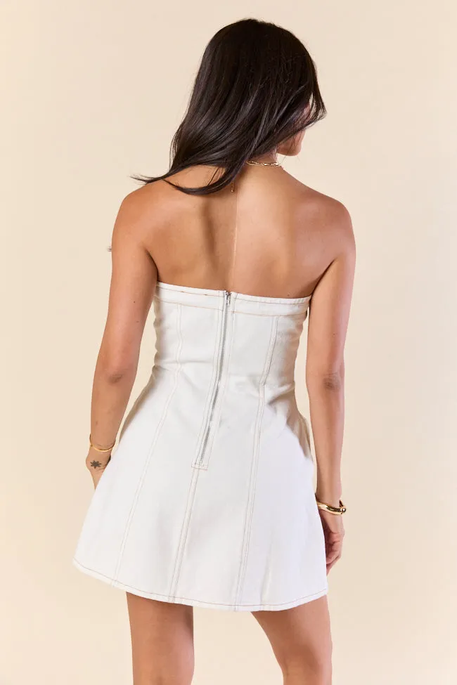 Win Me Over White Strapless Denim Dress
