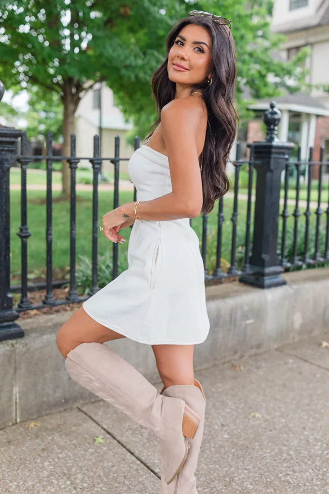 Win Me Over White Strapless Denim Dress