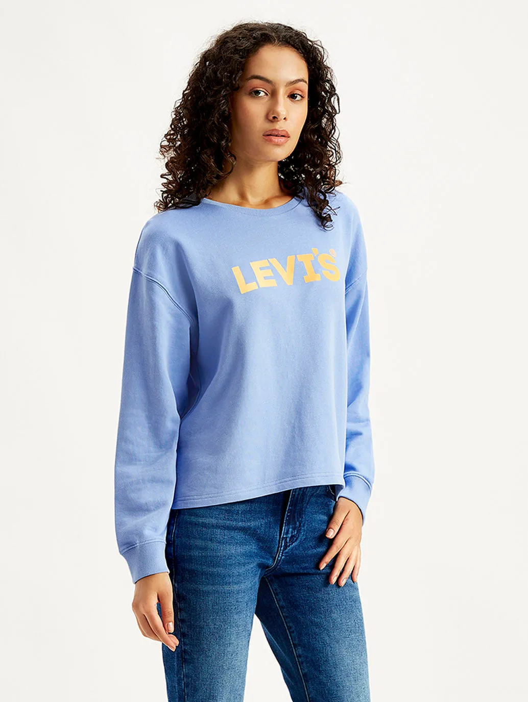 Women's Brand Logo Blue Crew Neck Sweatshirt LEVI'S