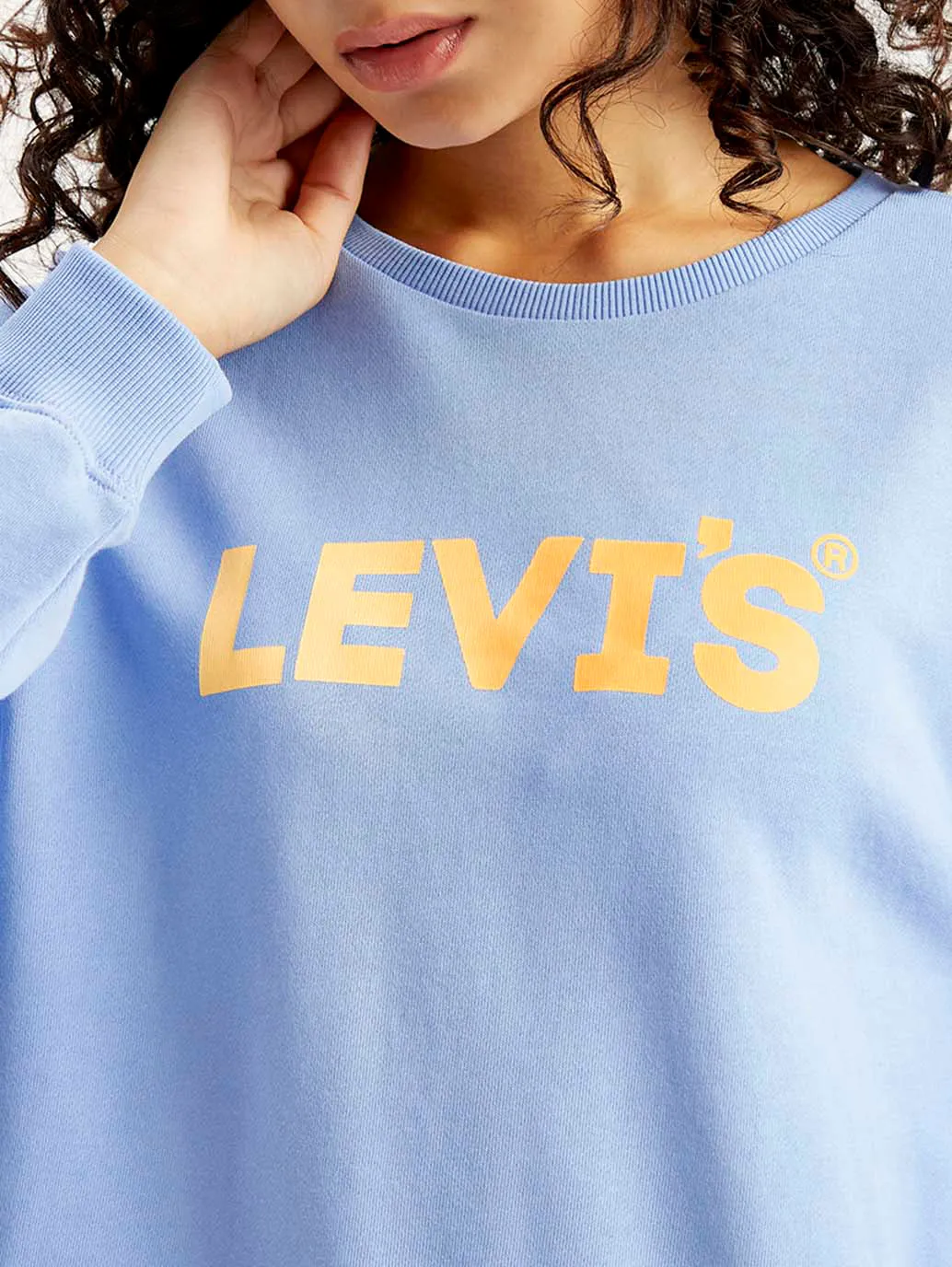Women's Brand Logo Blue Crew Neck Sweatshirt LEVI'S