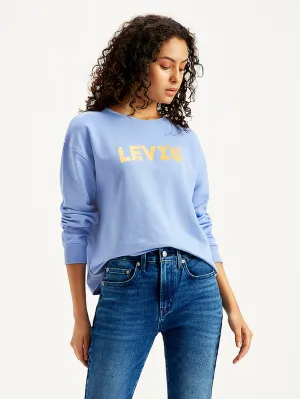 Women's Brand Logo Blue Crew Neck Sweatshirt LEVI'S