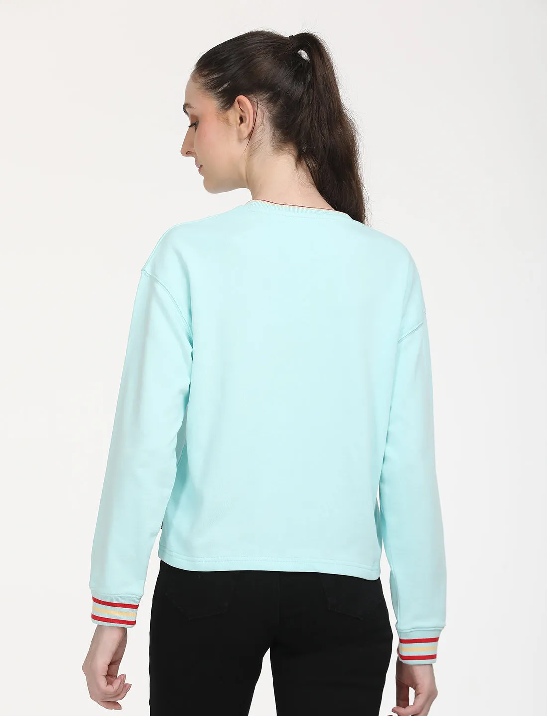 Women's Brand Logo Light Blue Crew Neck Sweatshirt LEVI'S