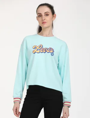 Women's Brand Logo Light Blue Crew Neck Sweatshirt LEVI'S