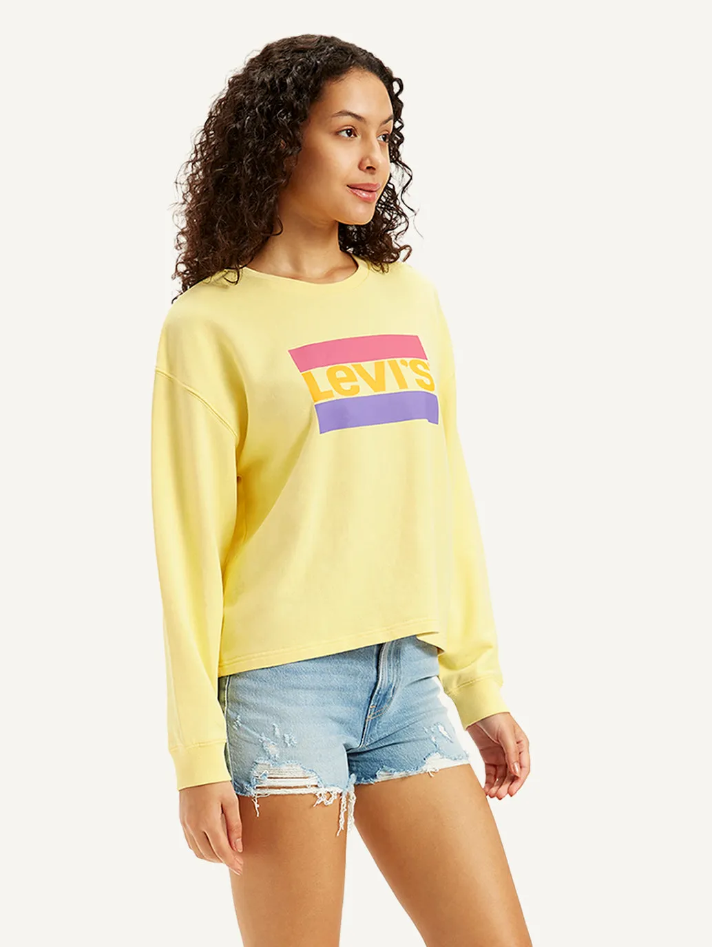 Women's Brand Logo Yellow Crew Neck Sweatshirt LEVI'S