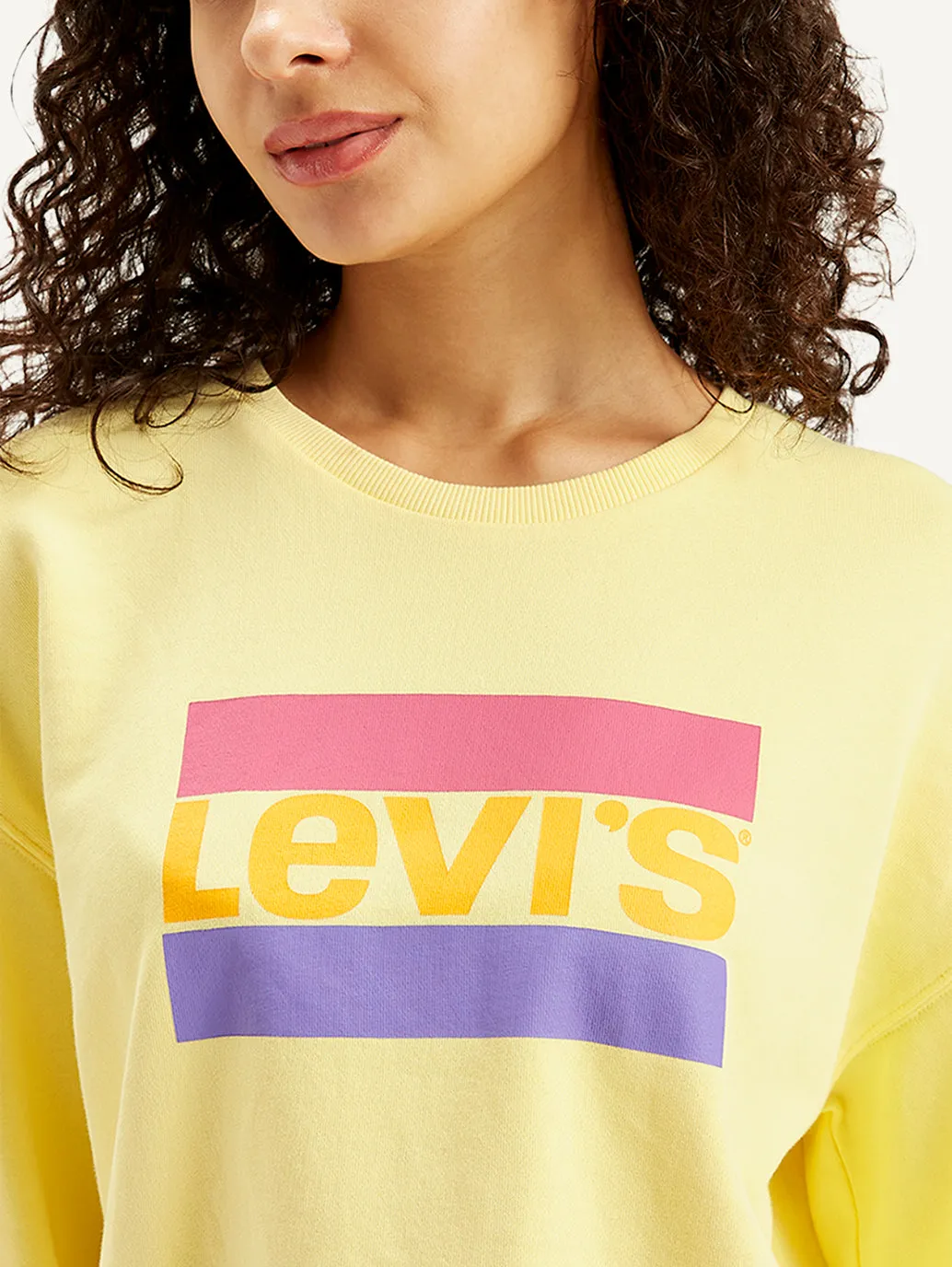 Women's Brand Logo Yellow Crew Neck Sweatshirt LEVI'S