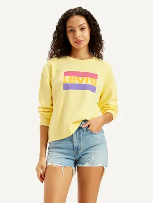 Women's Brand Logo Yellow Crew Neck Sweatshirt LEVI'S