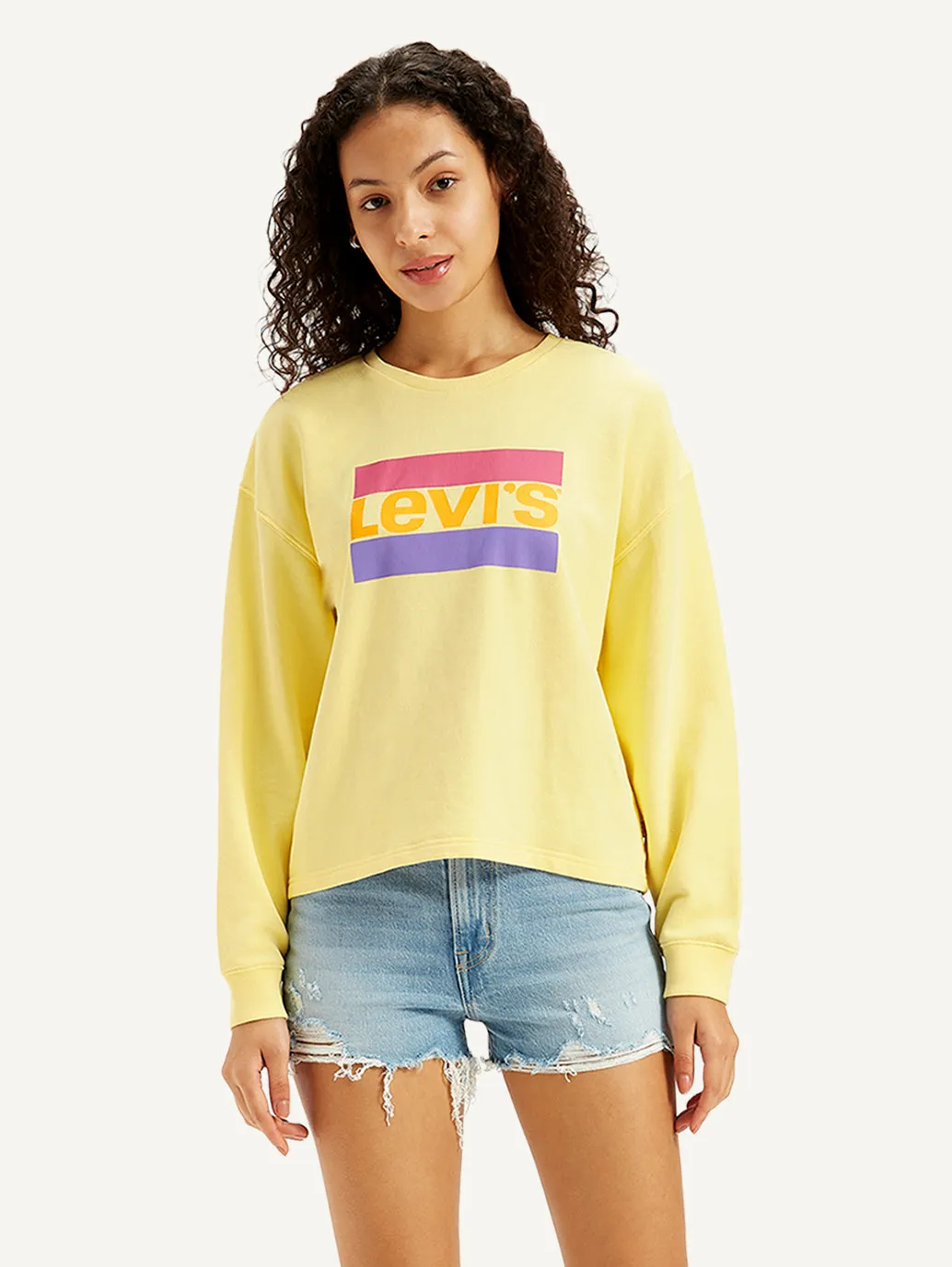 Women's Brand Logo Yellow Crew Neck Sweatshirt LEVI'S