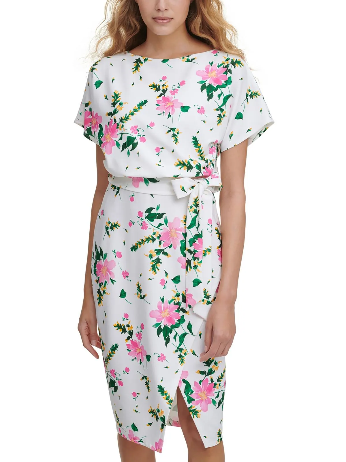 Womens Crepe Midi Sheath Dress
