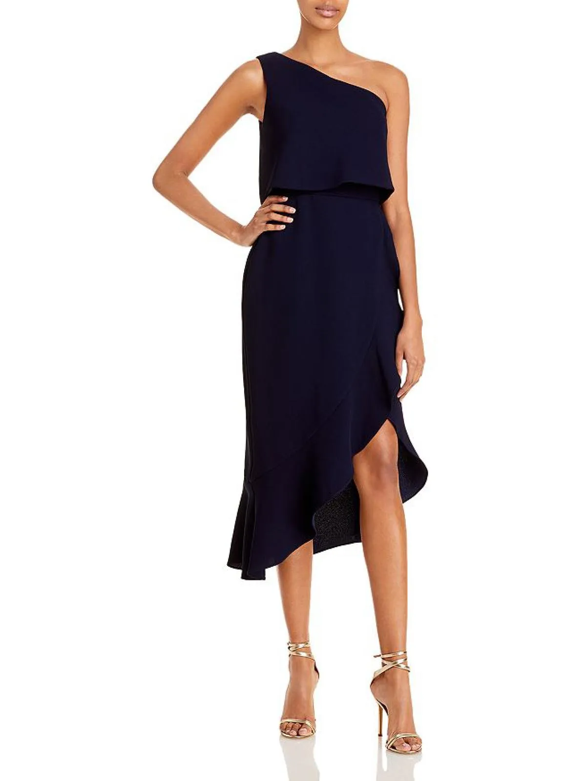 Womens Crepe One Shoulder Cocktail and Party Dress
