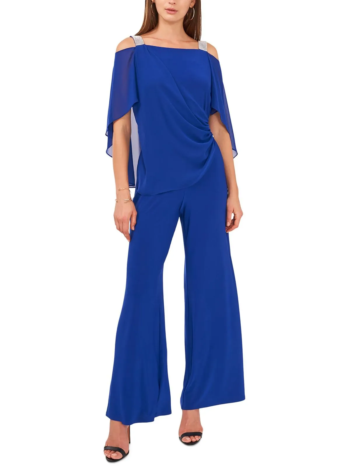 Womens Embellished Side-Drapey Jumpsuit